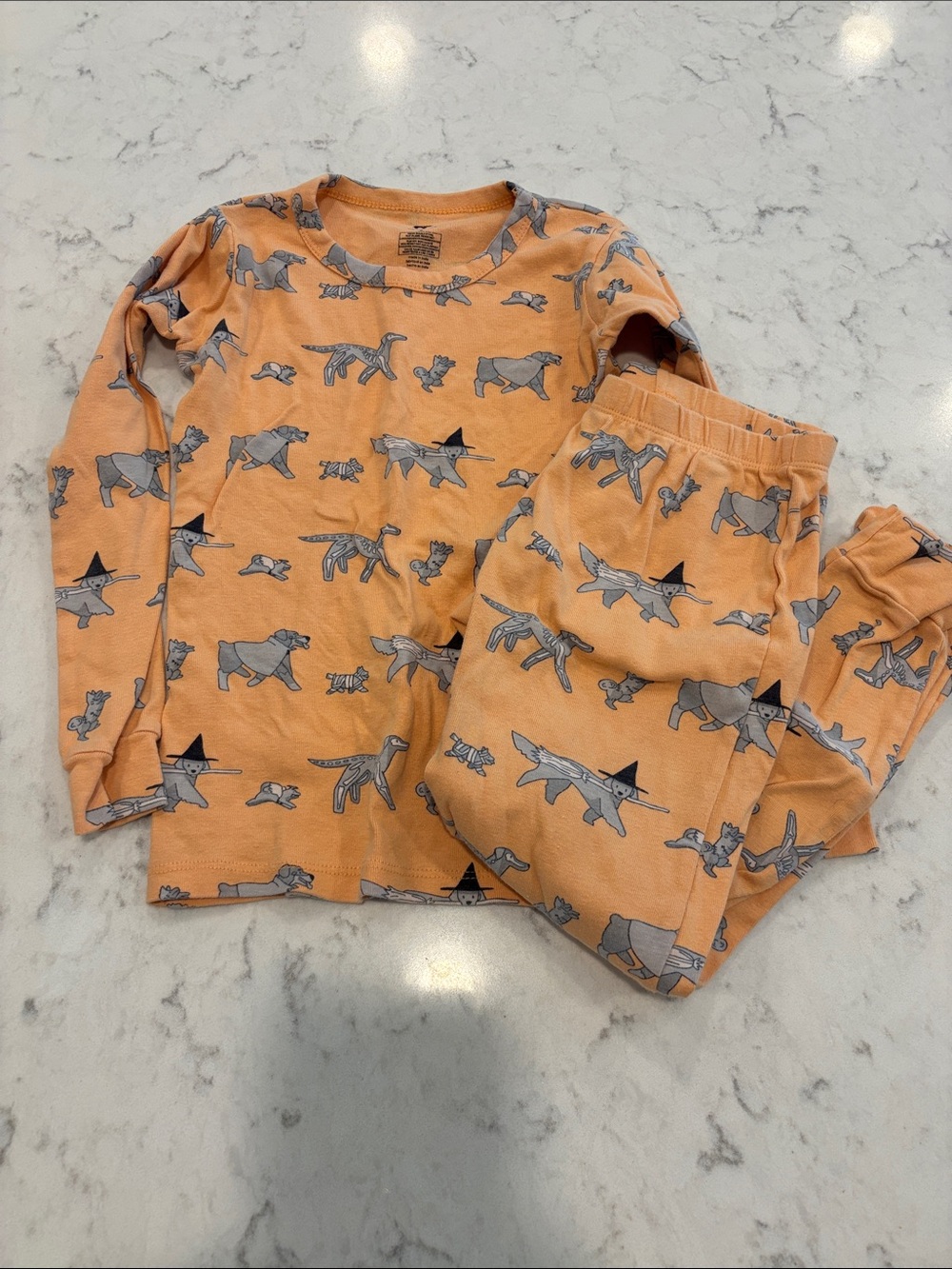 Kids Orange Dog Print Pajama Set